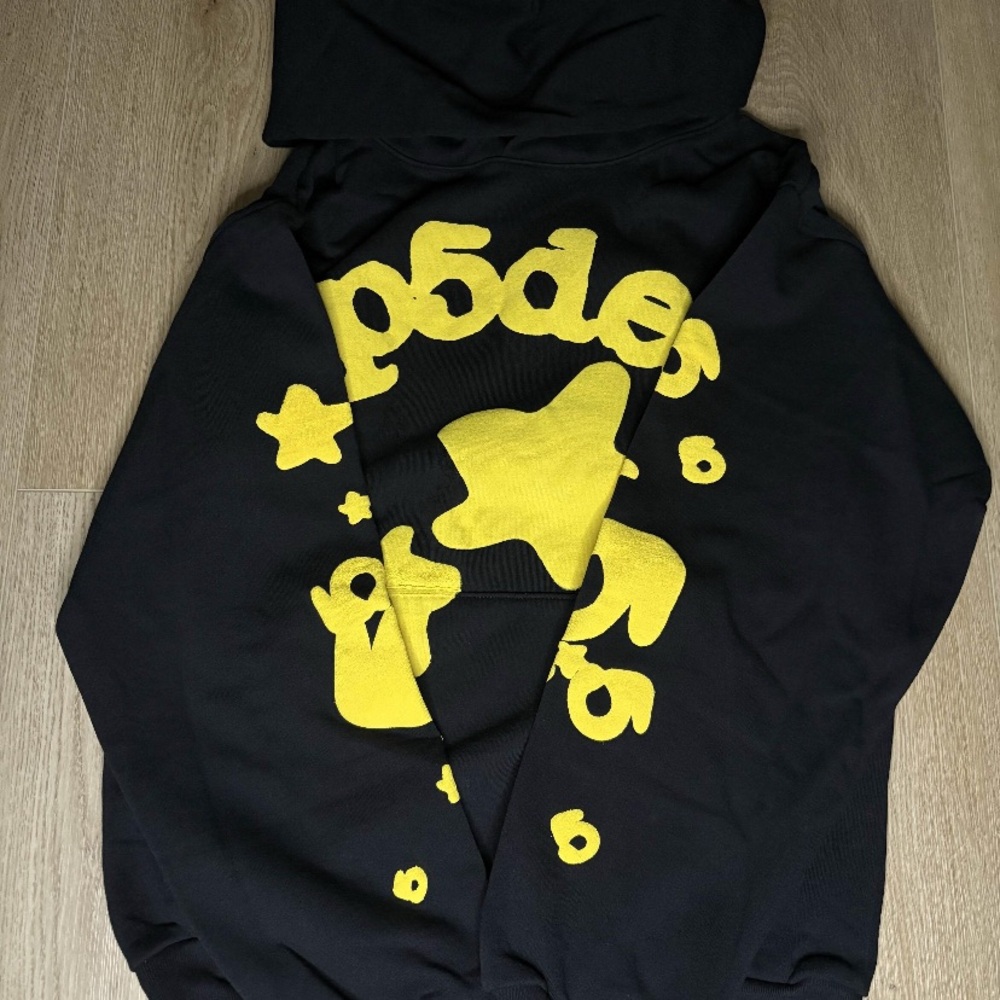 Black and yellow sp5der hoodie
